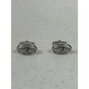 Foster Silver Tone Initial J Oval Cufflinks Vintage Mens Formal Accessories